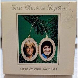 1984 Hallmark First Christmas Together Locket Photo Ornament Vintage Gold Tone
